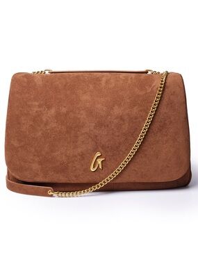 Glam-Aholic Suede Flap Large Shoulder Bag Brown NWT